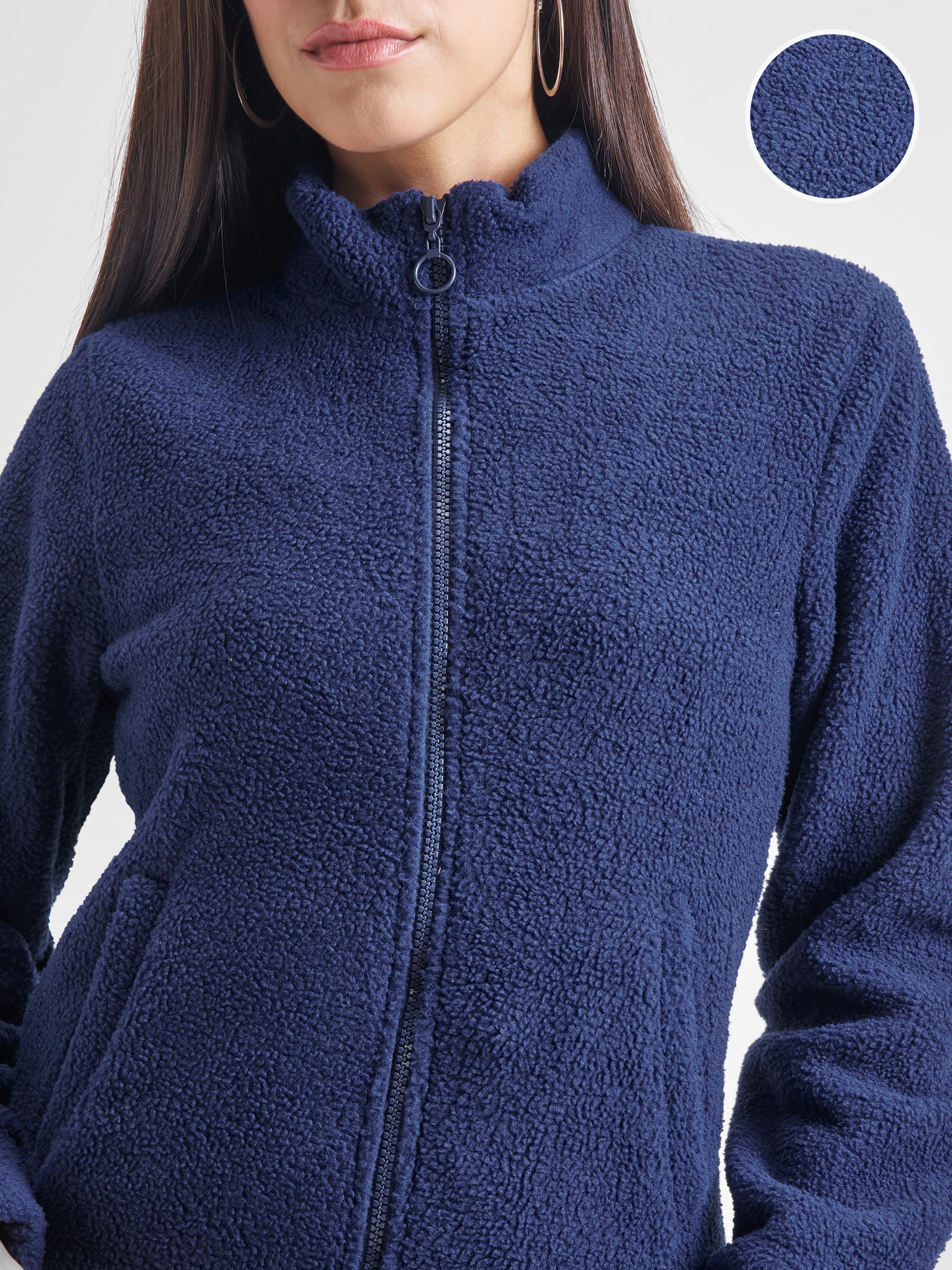 Tokyo Talkies Women Navy Blue Open Front Jacket - Navy Blue - Image 5