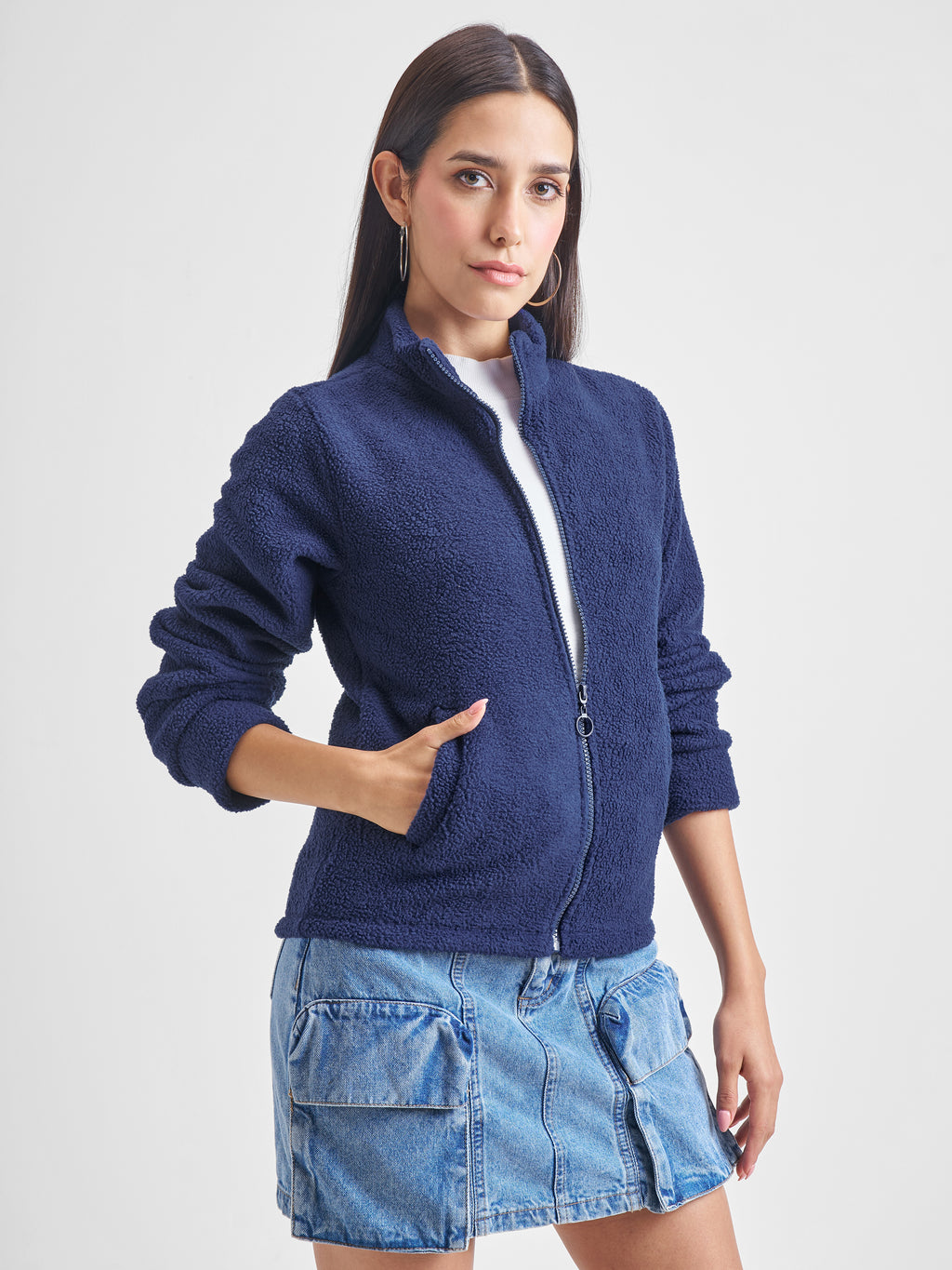 Tokyo Talkies Women Navy Blue Open Front Jacket - Navy Blue - Image 6