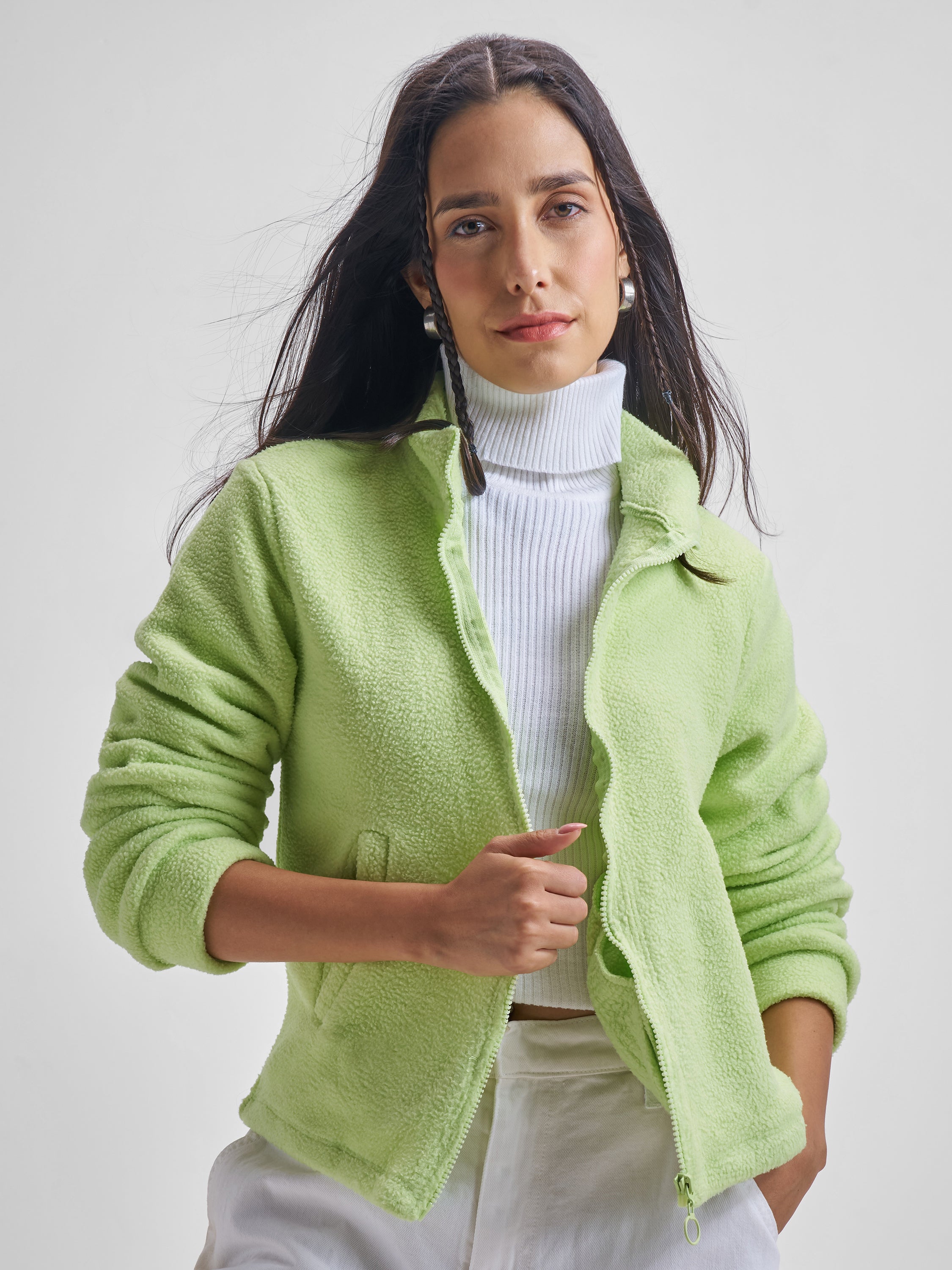 Tokyo Talkies Women Green Open Front Jacket - Green - Image 1