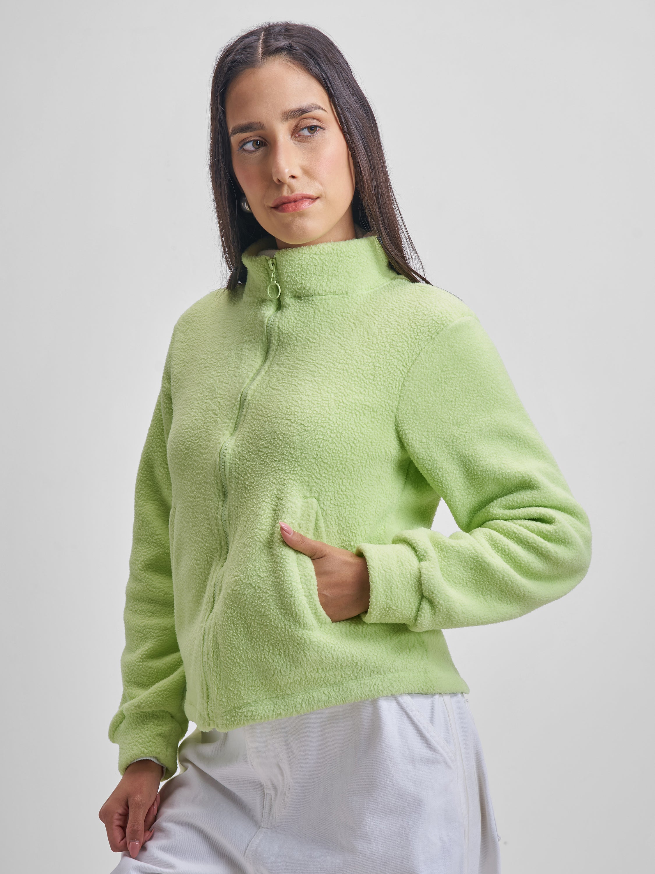 Tokyo Talkies Women Green Open Front Jacket - Green - Image 4