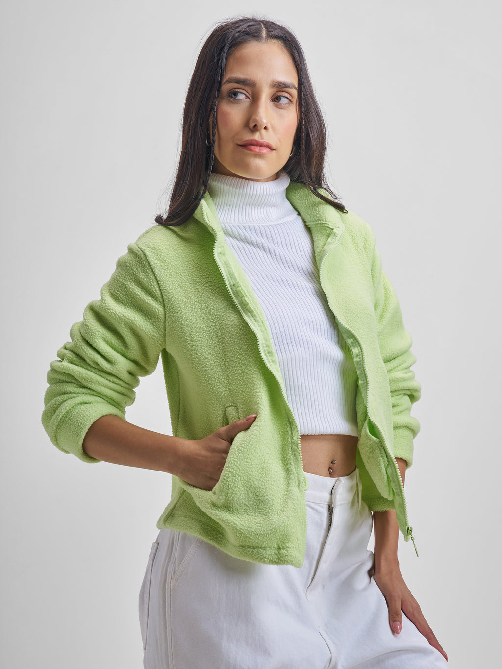 Tokyo Talkies Women Green Open Front Jacket - Green - Image 6