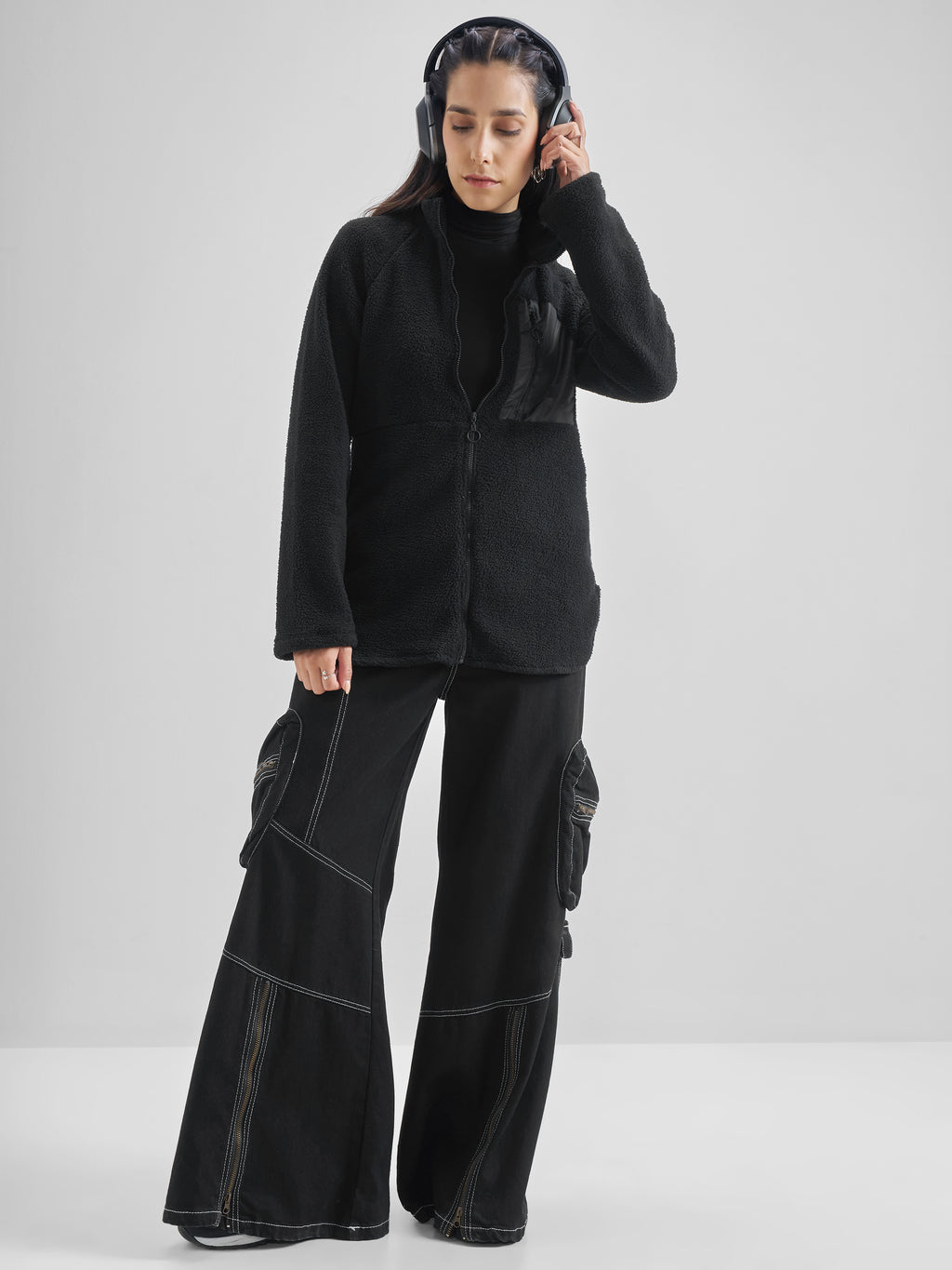 Tokyo Talkies Women Black Open Front Jacket - Black - Image 2