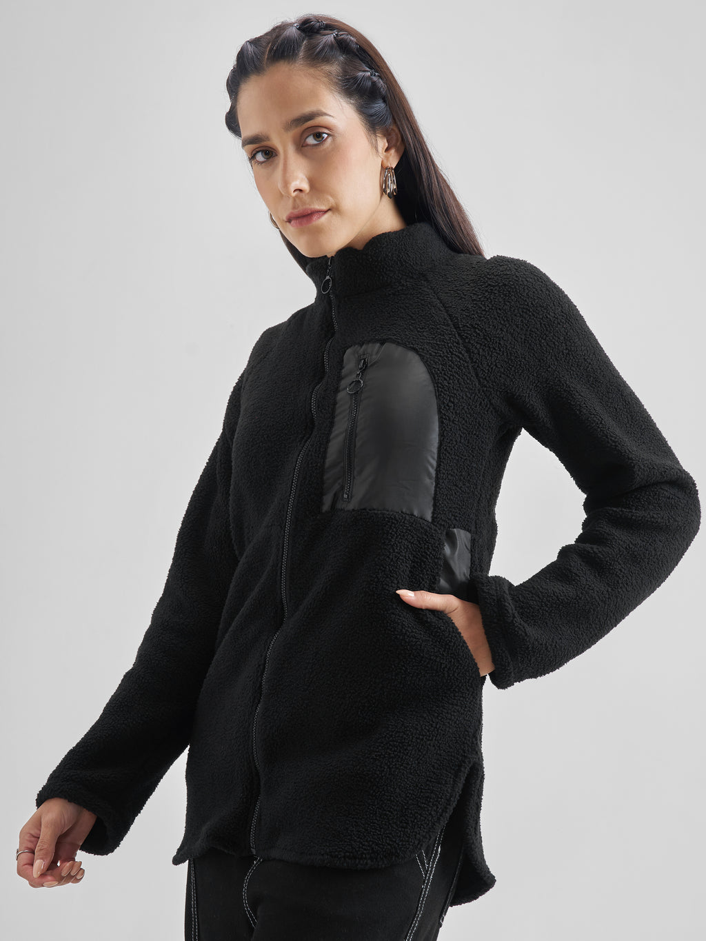 Tokyo Talkies Women Black Open Front Jacket - Black - Image 4