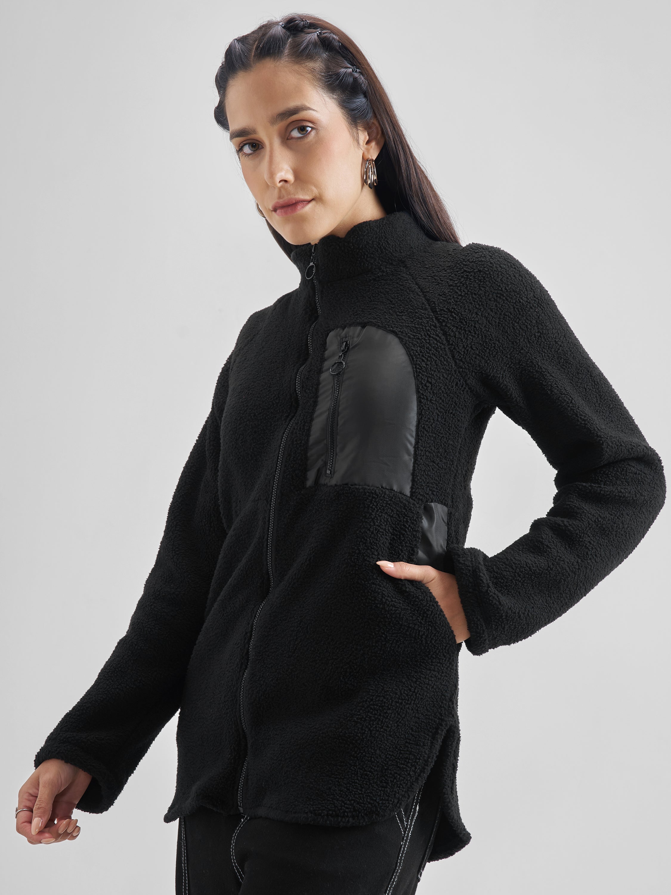Tokyo Talkies Women Black Open Front Jacket - Black - Image 4