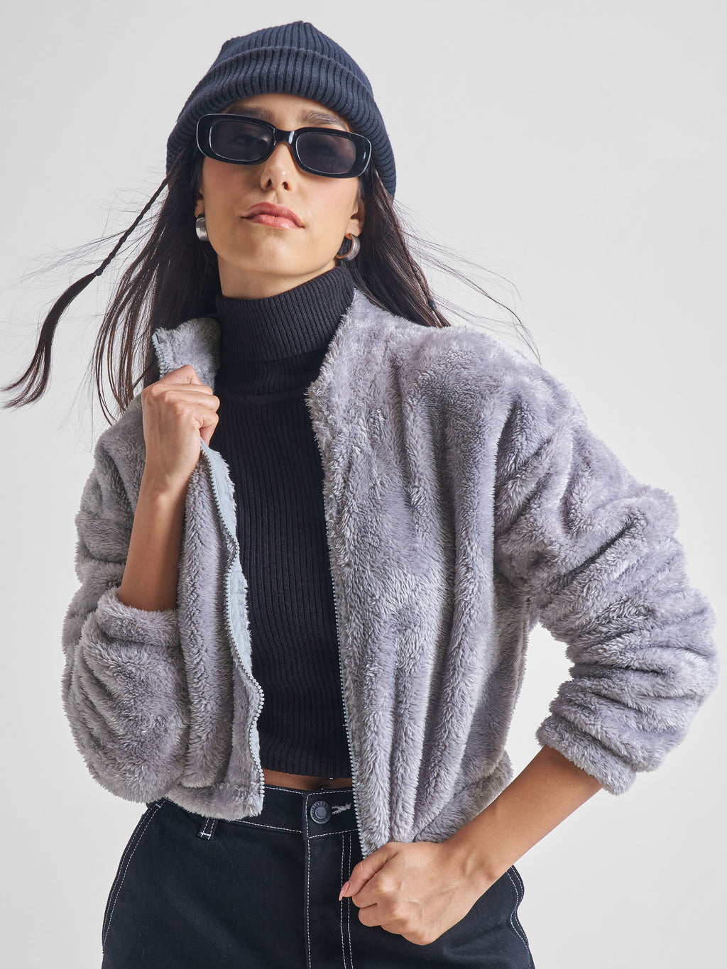 Tokyo Talkies Women Grey Open Front Jacket - Grey - Image 1