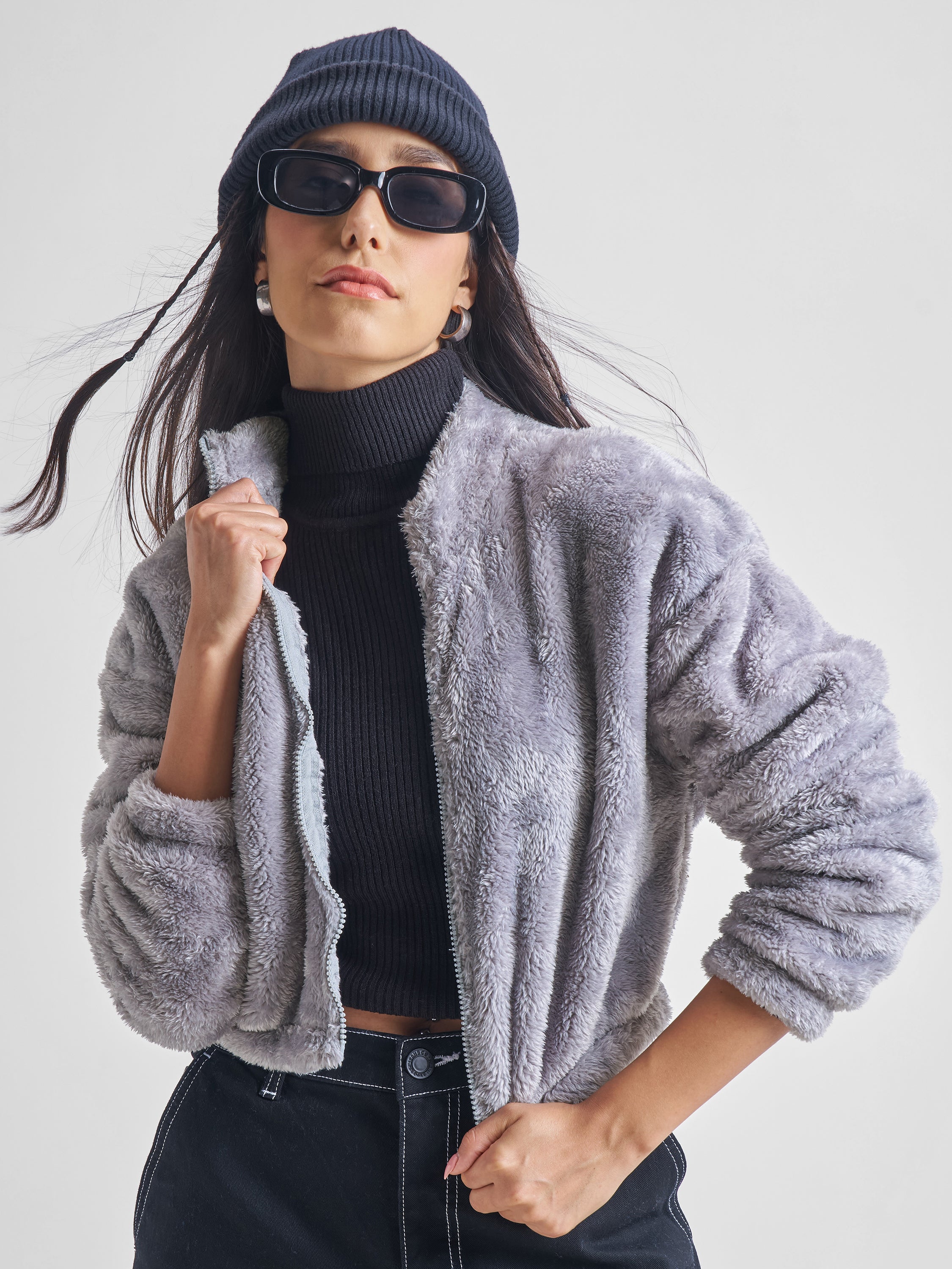 Tokyo Talkies Women Grey Open Front Jacket - Grey - Image 1