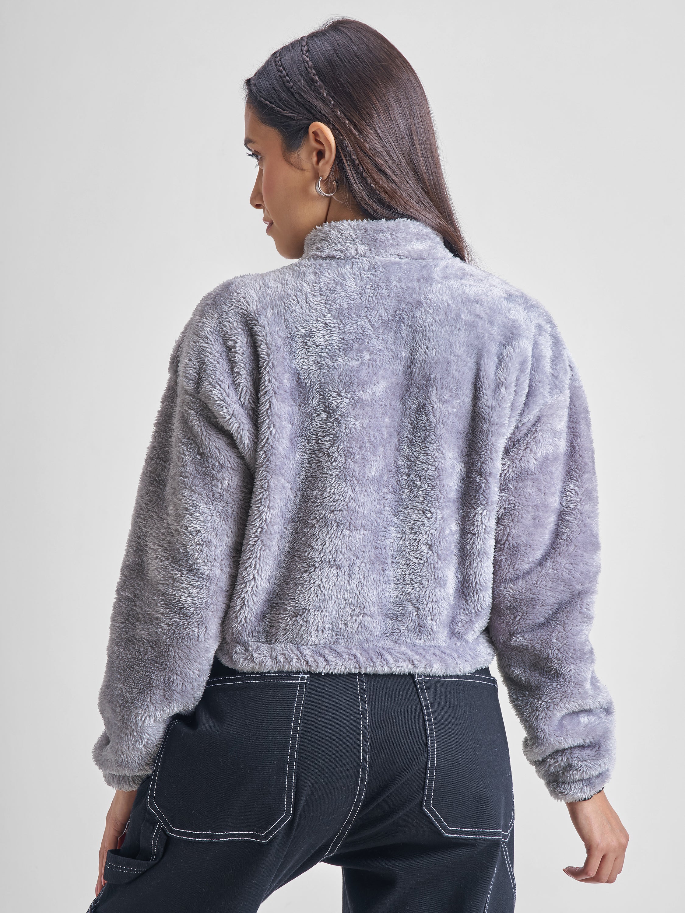 Tokyo Talkies Women Grey Open Front Jacket - Grey - Image 3