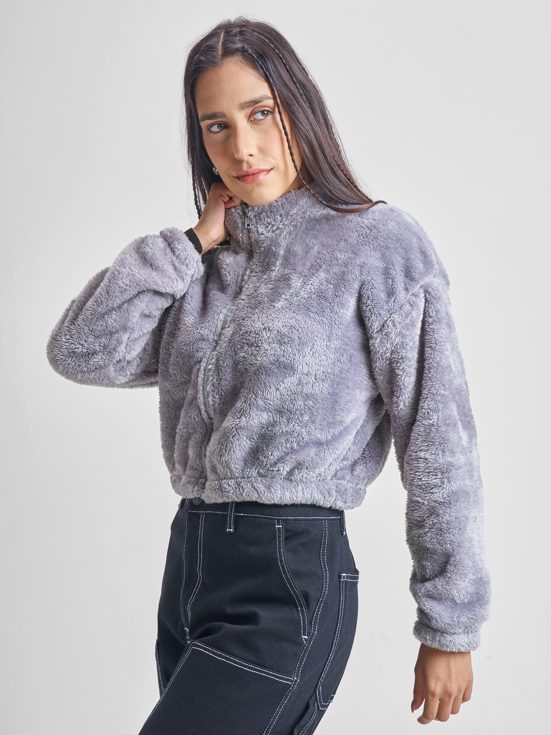 Tokyo Talkies Women Grey Open Front Jacket - Grey - Image 4