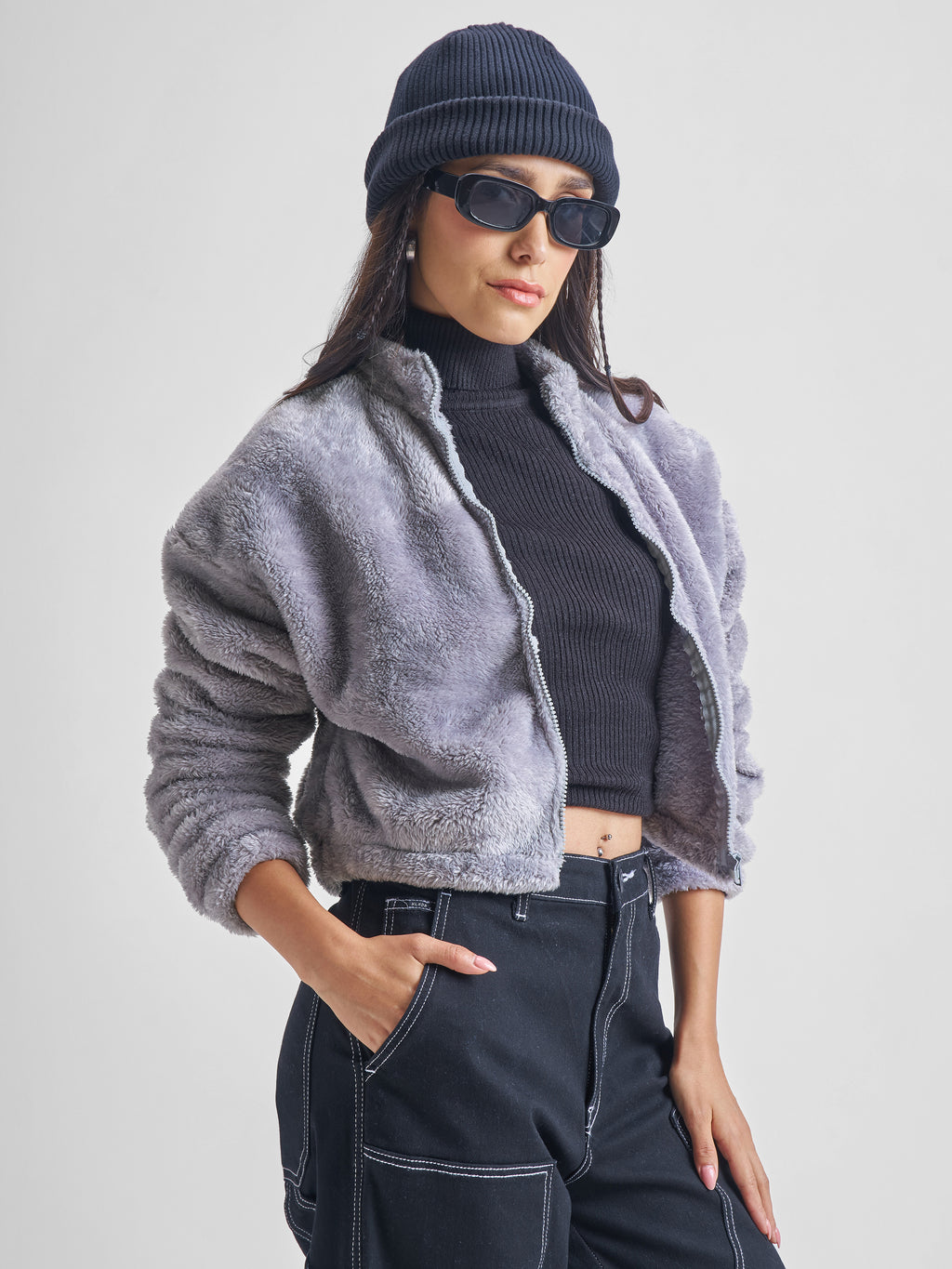 Tokyo Talkies Women Grey Open Front Jacket - Grey - Image 6