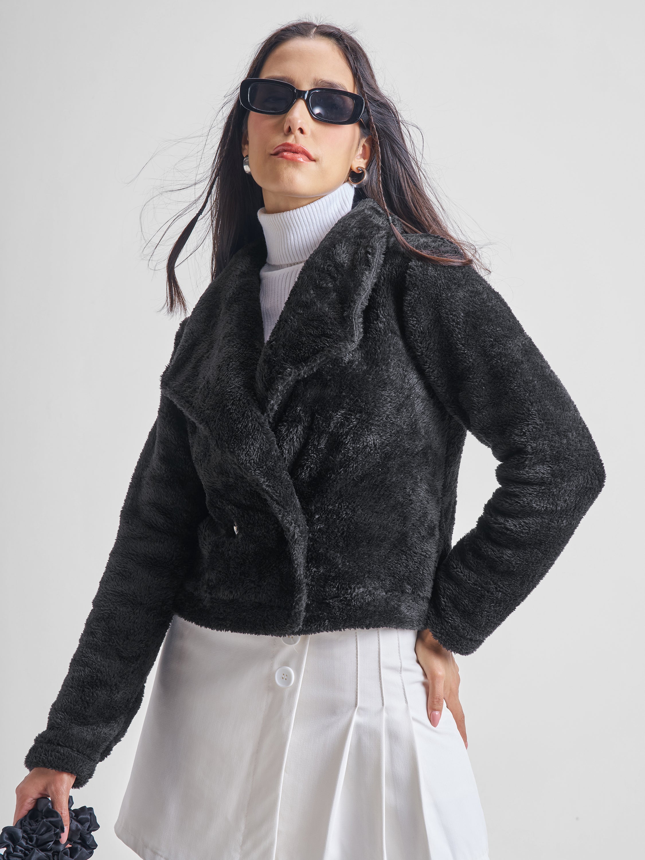 Tokyo Talkies Women Black Open Front Jacket - Black - Image 1