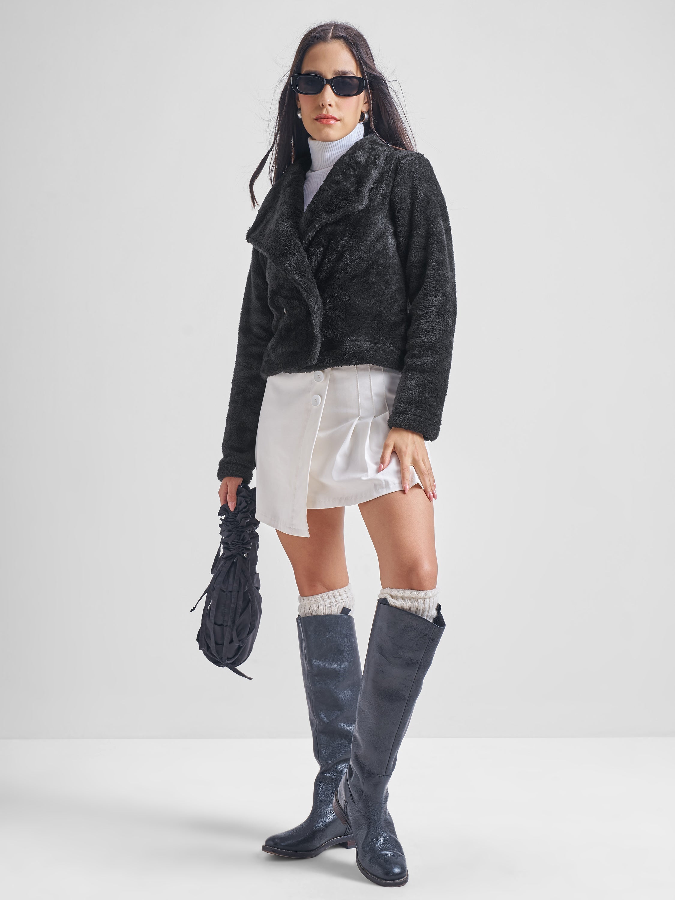 Tokyo Talkies Women Black Open Front Jacket - Black - Image 2