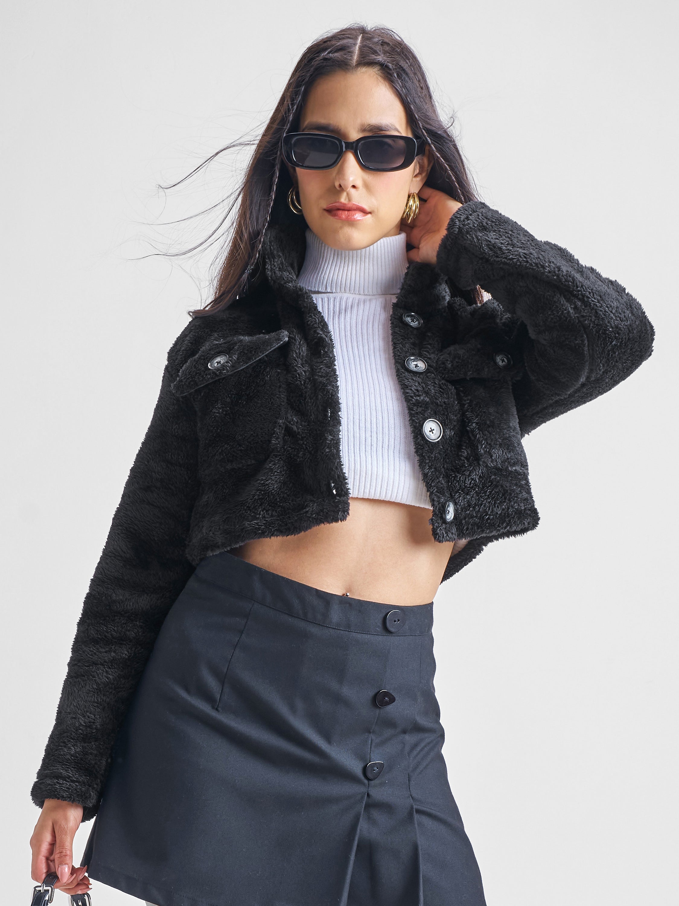 Tokyo Talkies Women Black Open Front Jacket - Black - Image 1