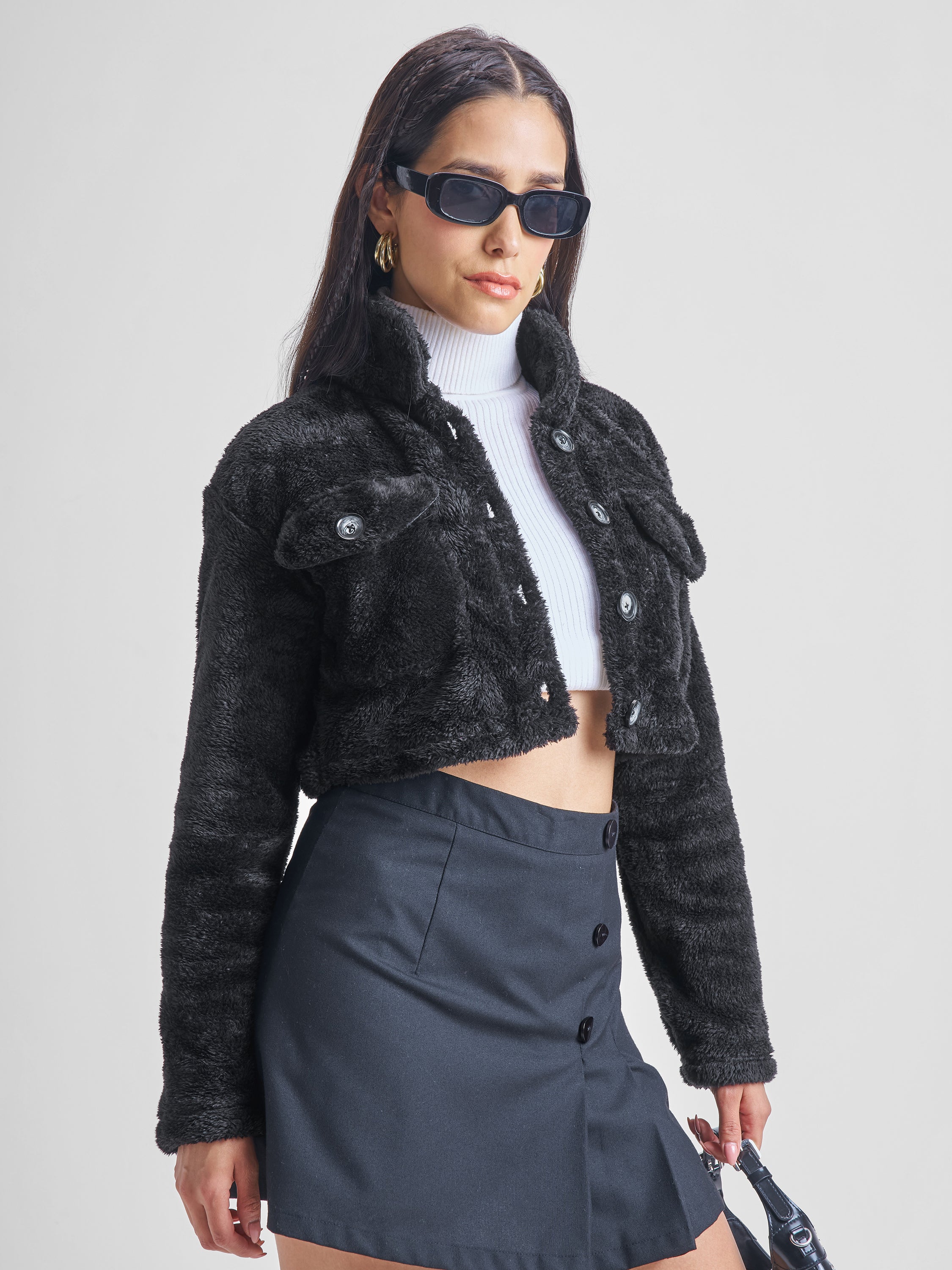 Tokyo Talkies Women Black Open Front Jacket - Black - Image 6