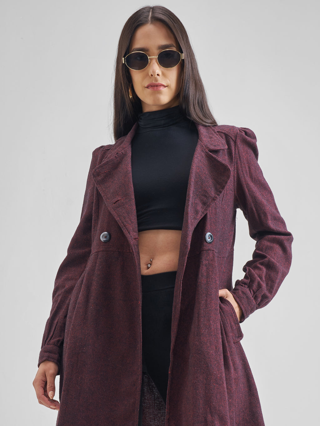 Tokyo Talkies Women Maroon/Black Longline Open Front Jacket - Maroon - Image 1