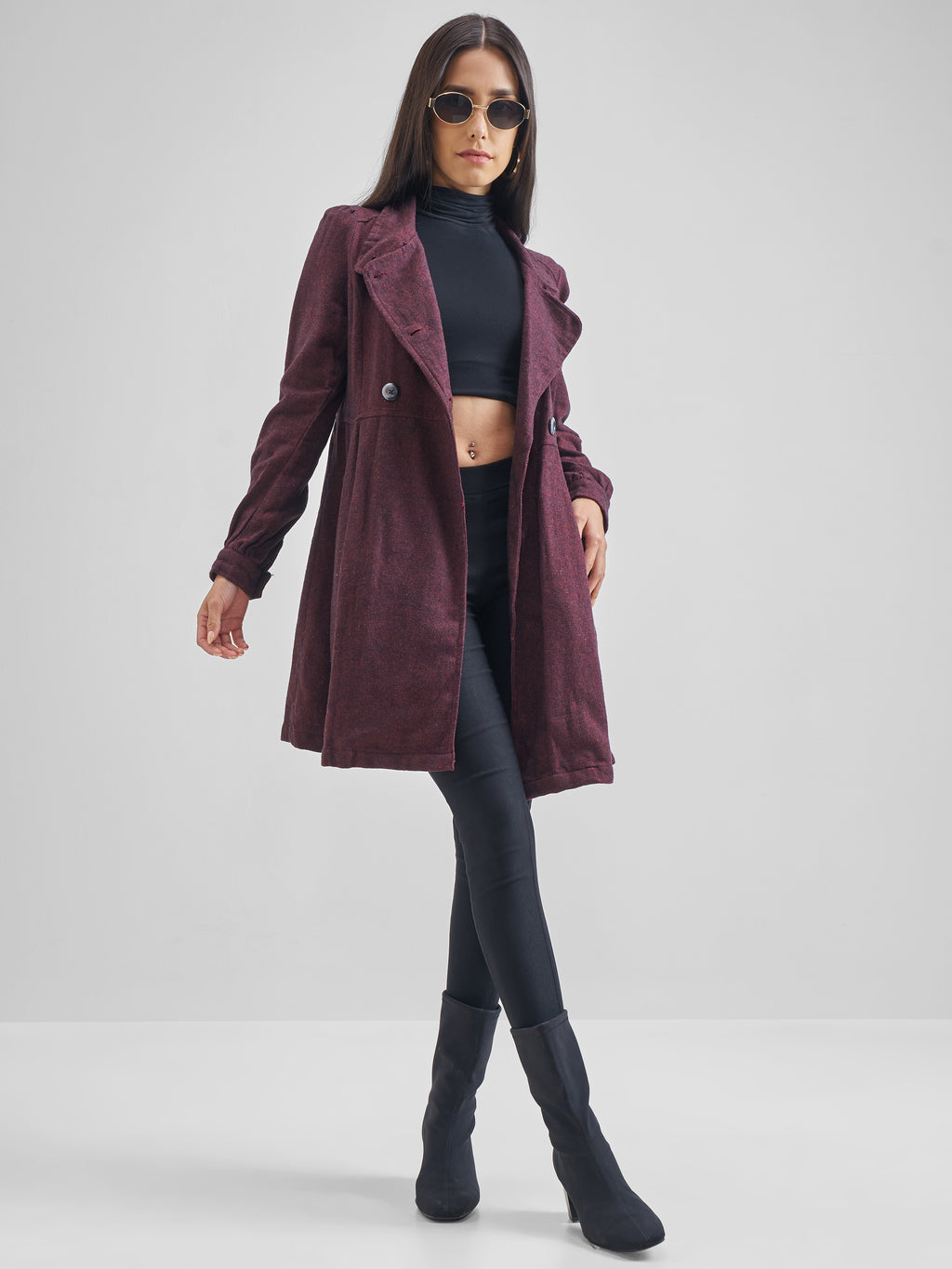 Tokyo Talkies Women Maroon/Black Longline Open Front Jacket - Maroon - Image 2