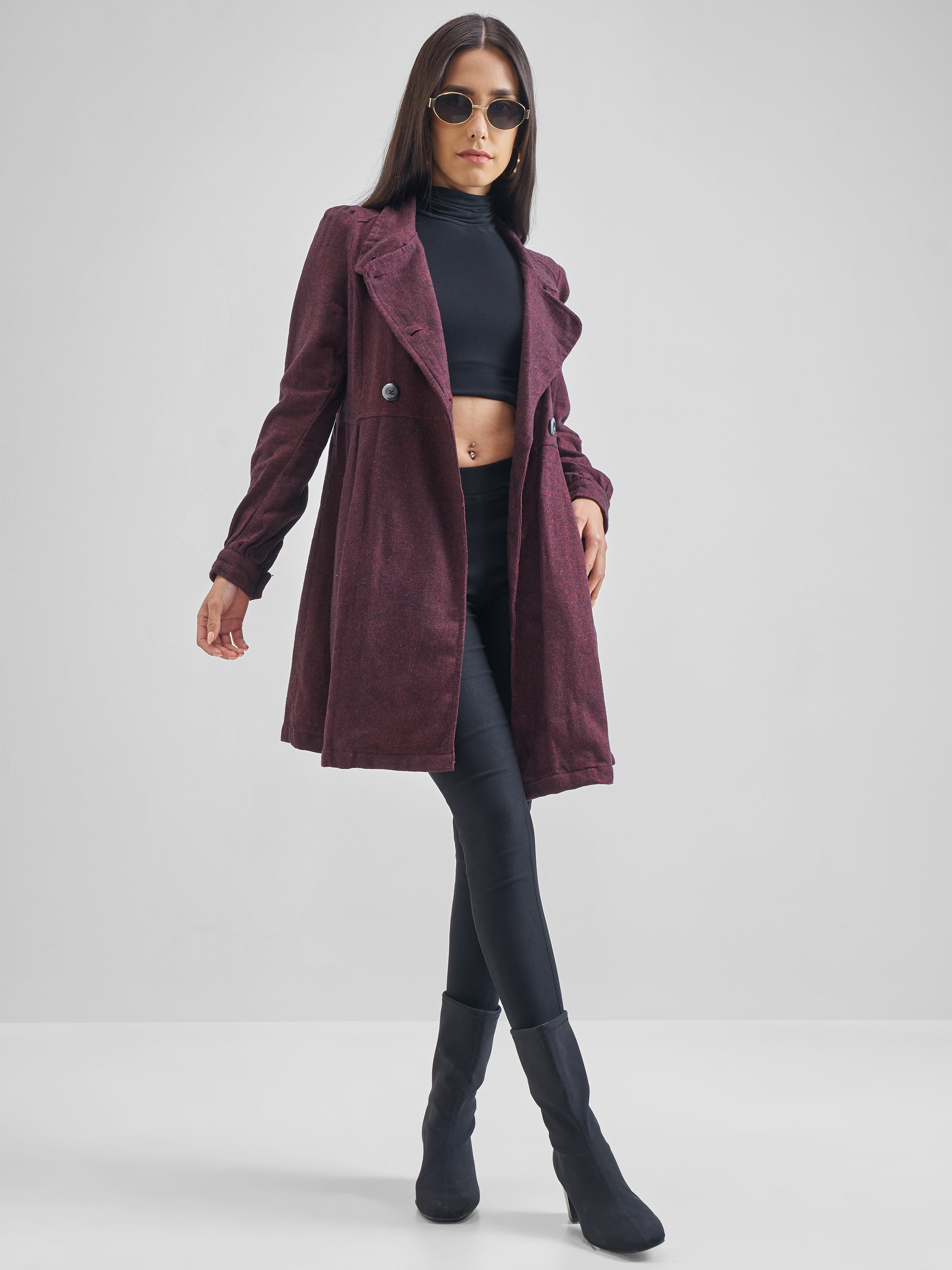 Tokyo Talkies Women Maroon/Black Longline Open Front Jacket - Maroon - Image 2