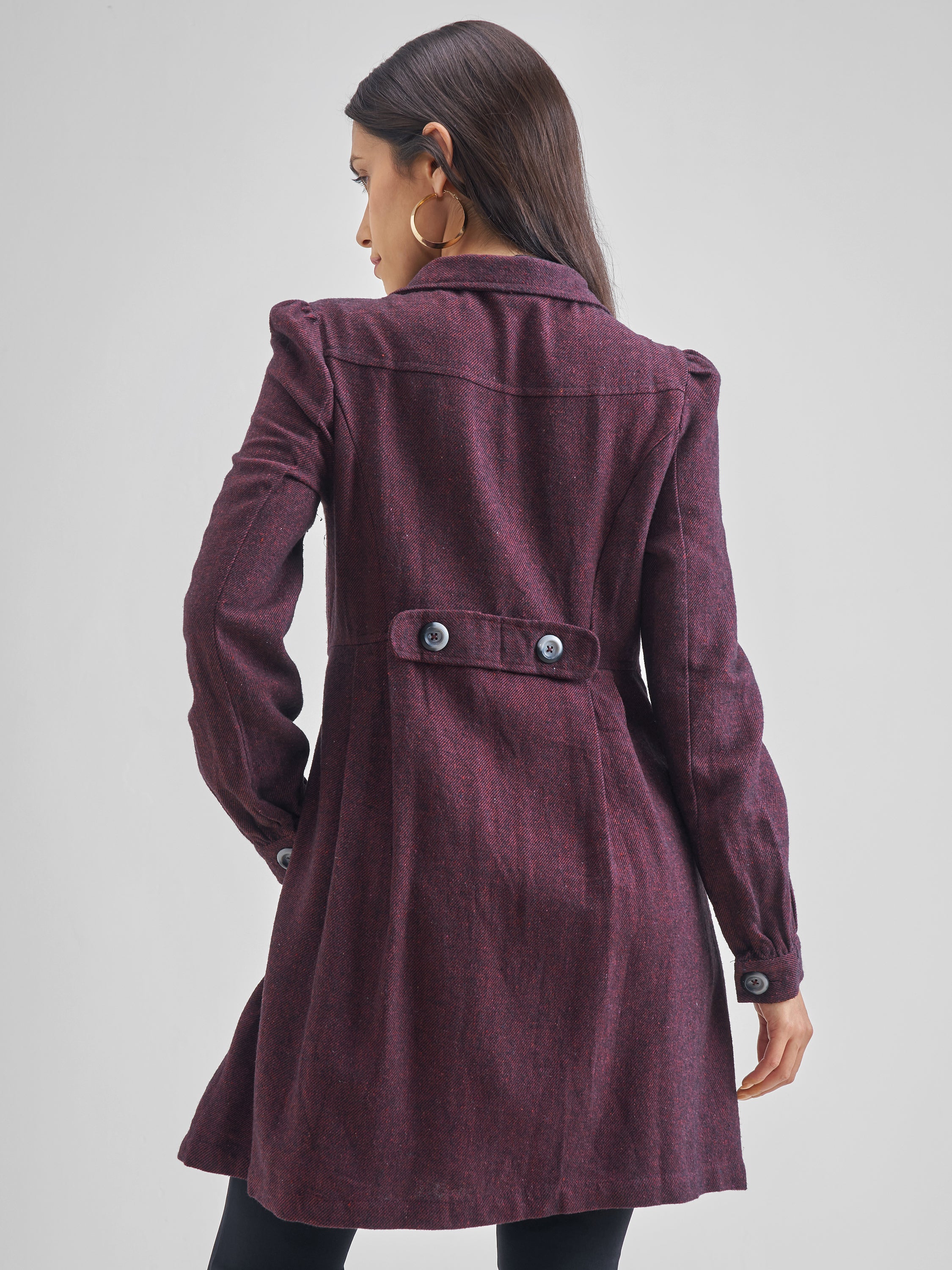 Tokyo Talkies Women Maroon/Black Longline Open Front Jacket - Maroon - Image 3