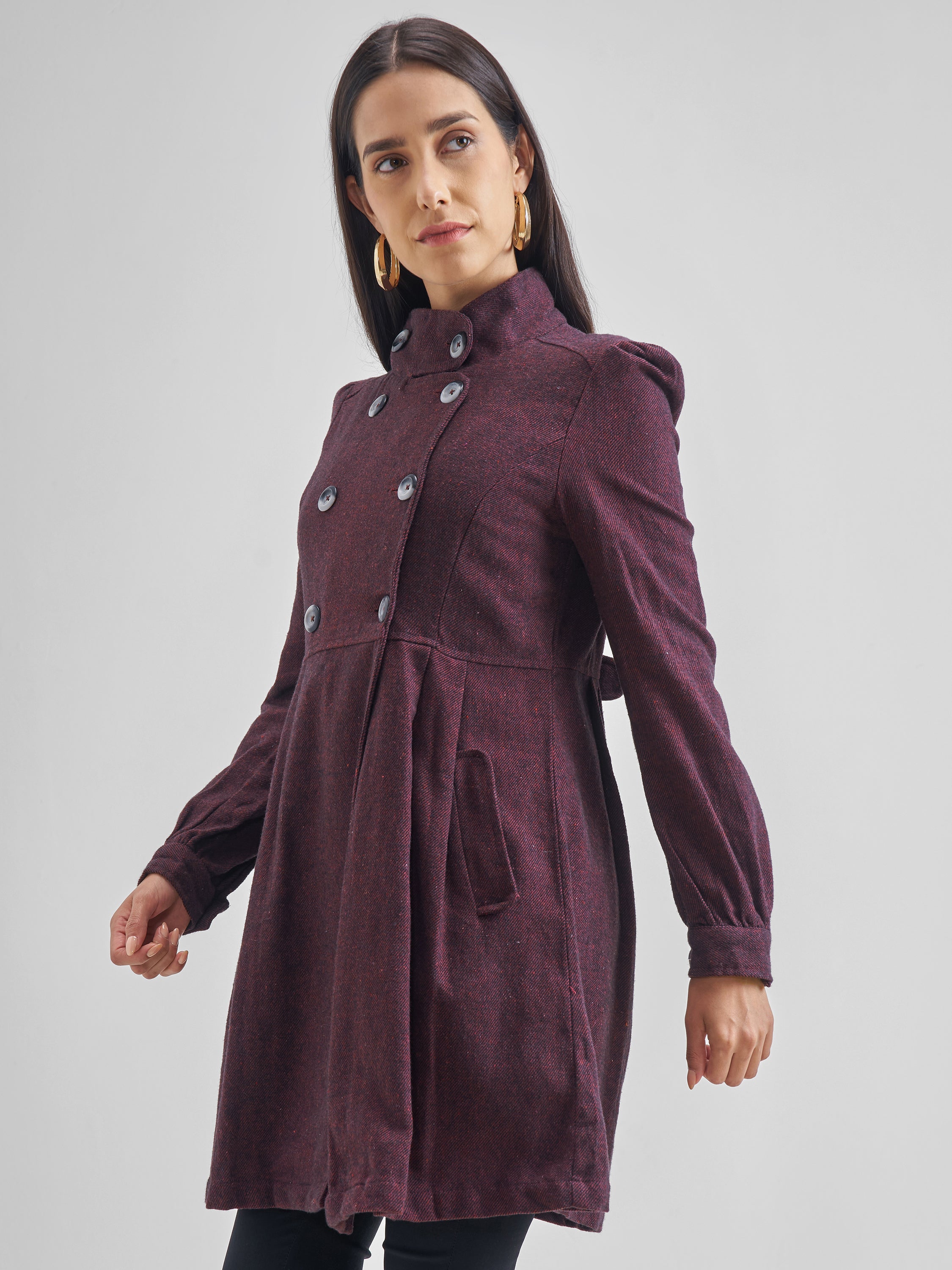 Tokyo Talkies Women Maroon/Black Longline Open Front Jacket - Maroon - Image 4
