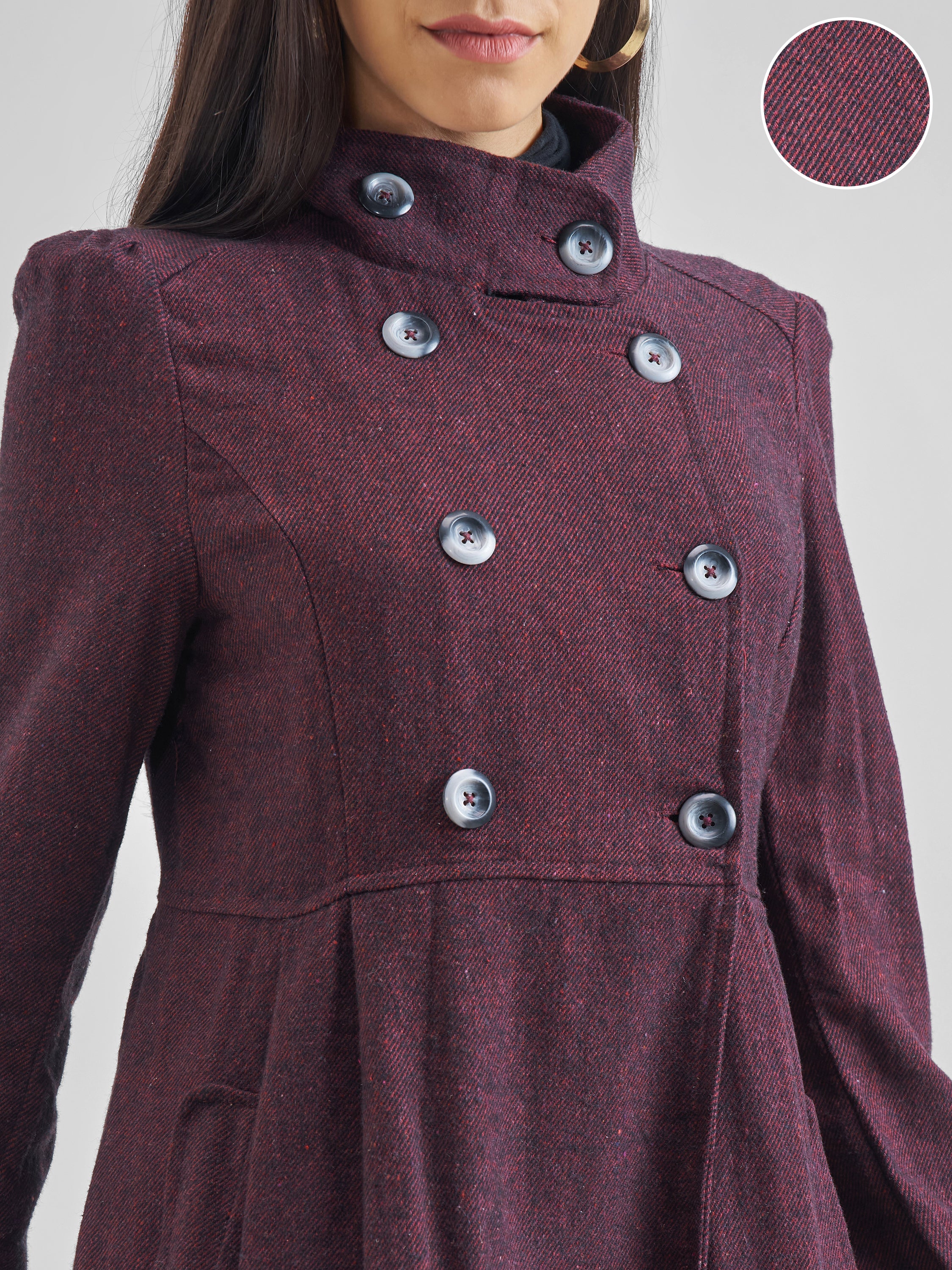 Tokyo Talkies Women Maroon/Black Longline Open Front Jacket - Maroon - Image 5