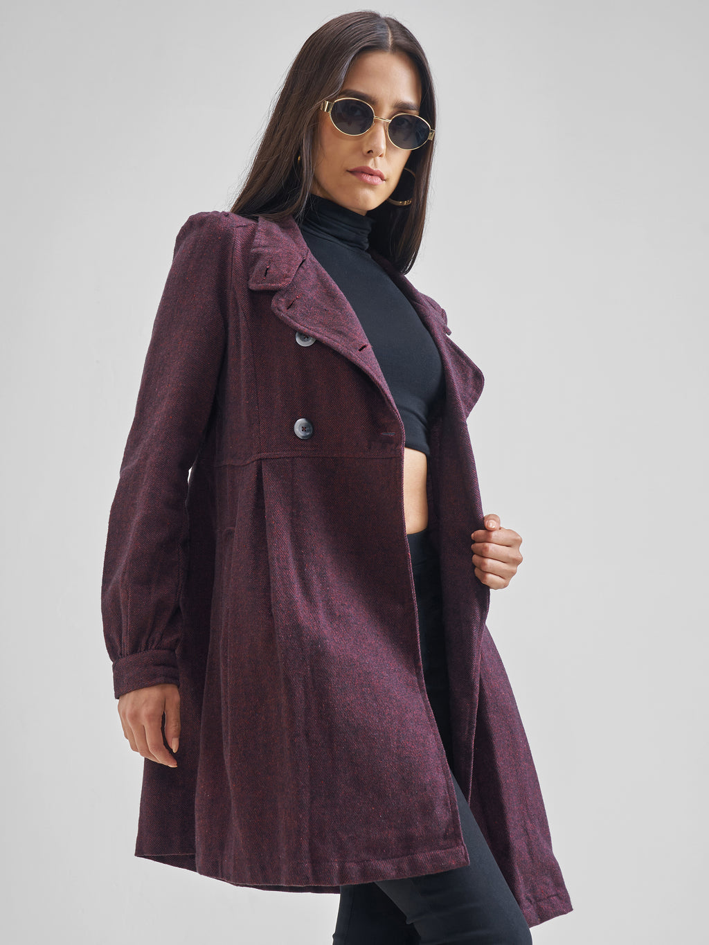 Tokyo Talkies Women Maroon/Black Longline Open Front Jacket - Maroon - Image 6