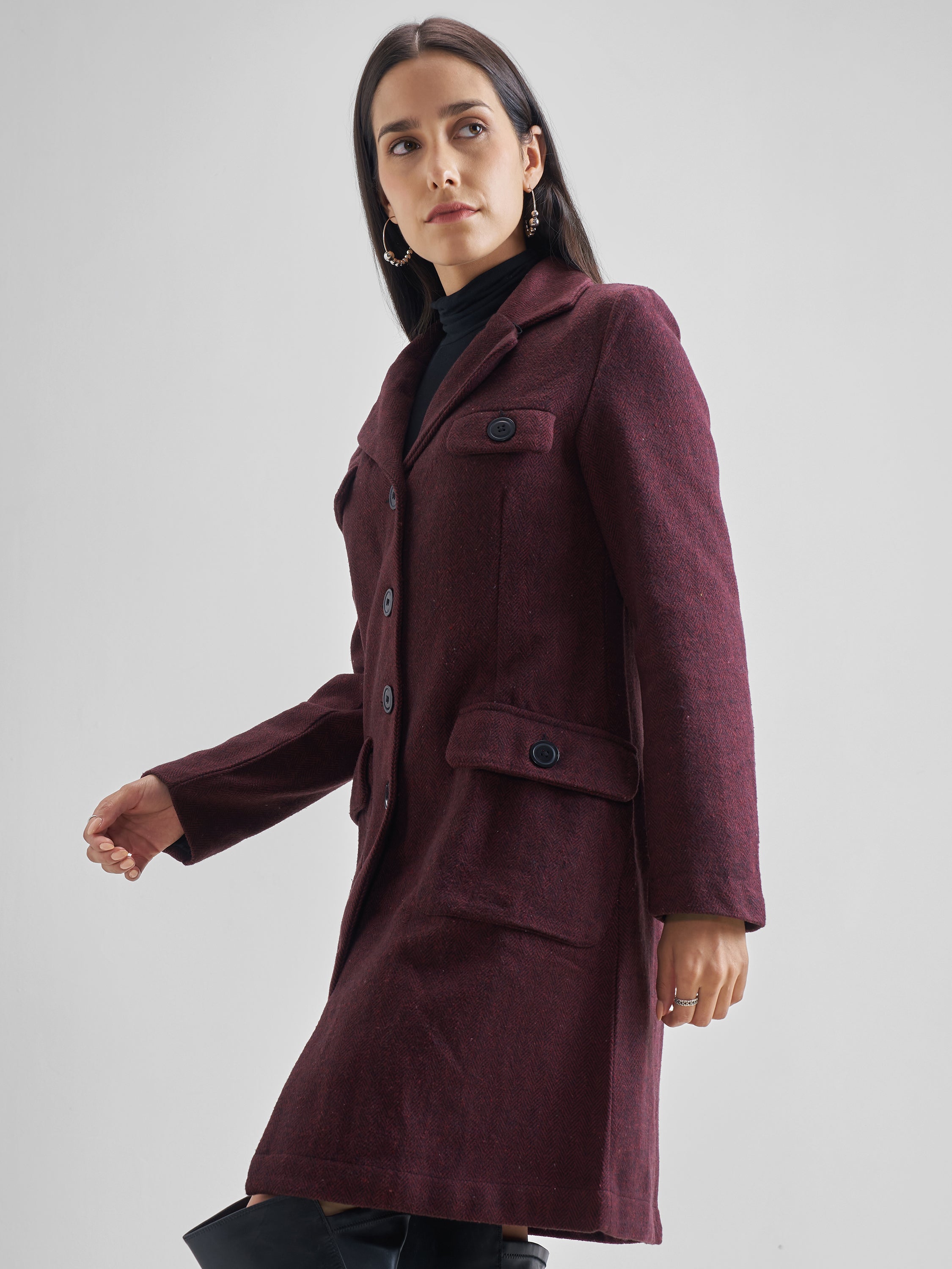 Tokyo Talkies Women Maroon Open Front Jacket - Maroon - Image 4