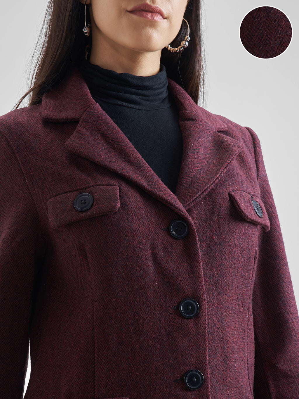 Tokyo Talkies Women Maroon Open Front Jacket - Maroon - Image 5