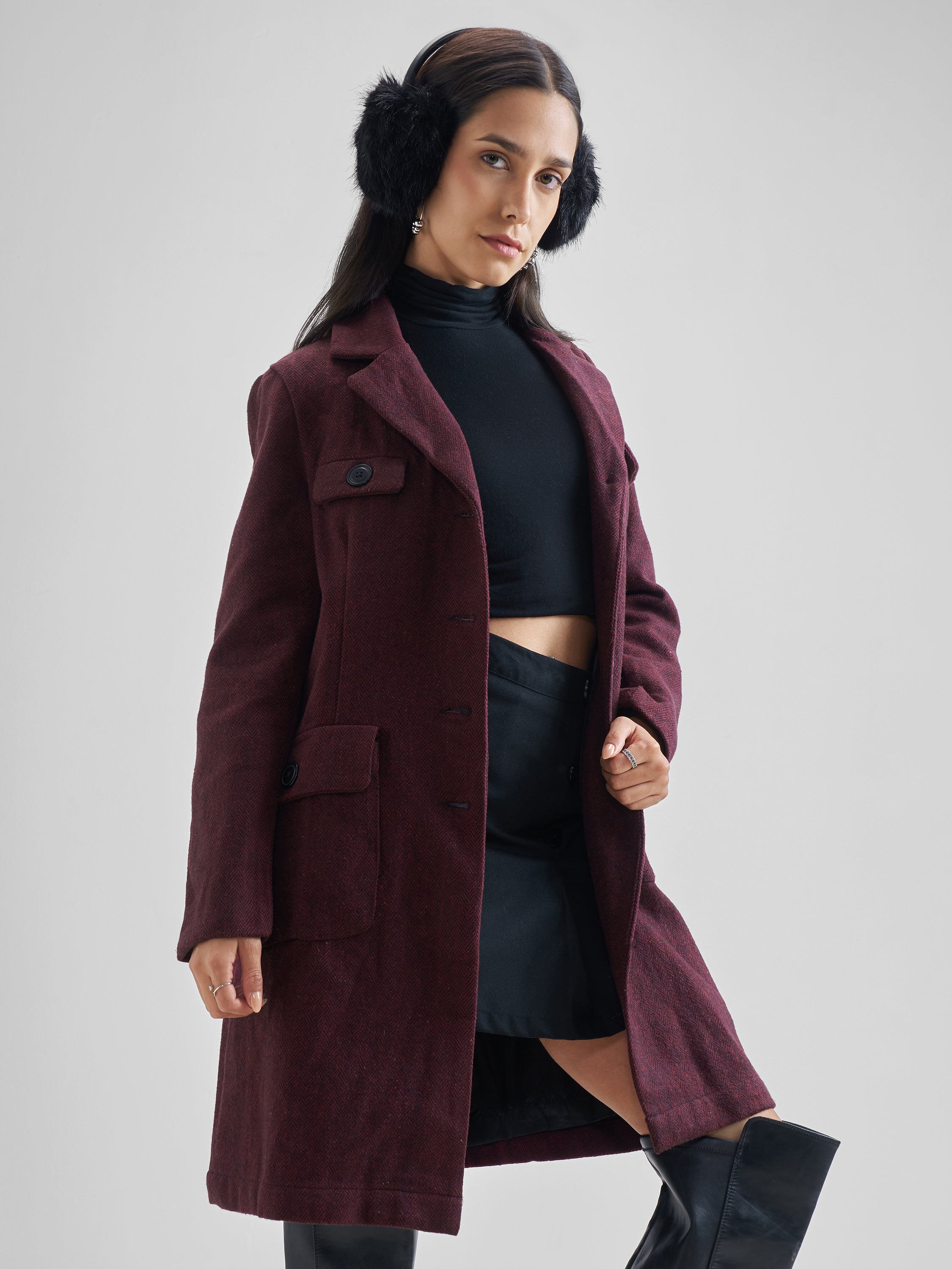 Tokyo Talkies Women Maroon Open Front Jacket - Maroon - Image 6