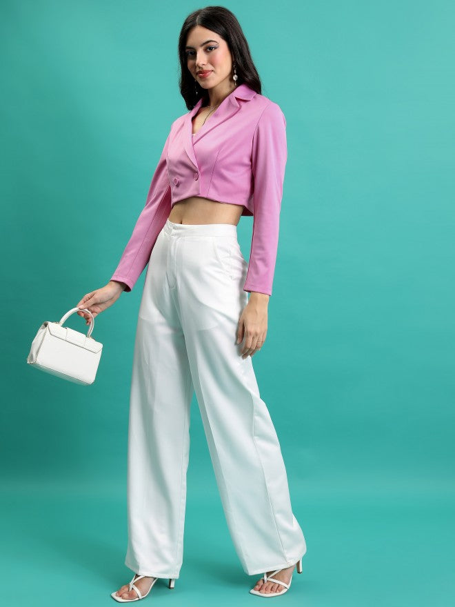 Tokyo Talkies Women Pink Double-Breasted Blazer - Pink - Image 2