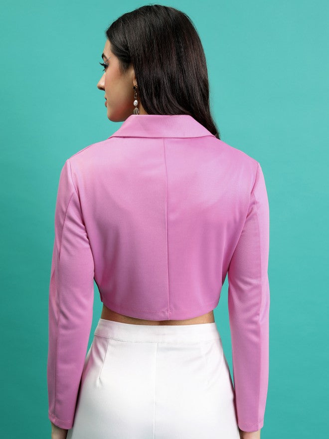 Tokyo Talkies Women Pink Double-Breasted Blazer - Pink - Image 3