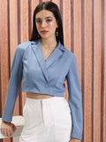 Tokyo Talkies Women Blue Double-Breasted Blazer - Blue - Image 1