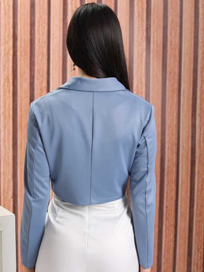 Tokyo Talkies Women Blue Double-Breasted Blazer - Blue - Image 3