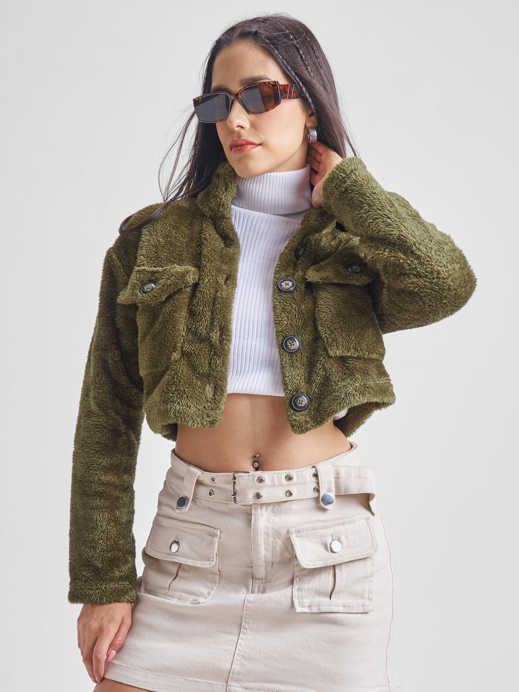 Tokyo Talkies Women Green Open Front Jacket - Green - Image 1