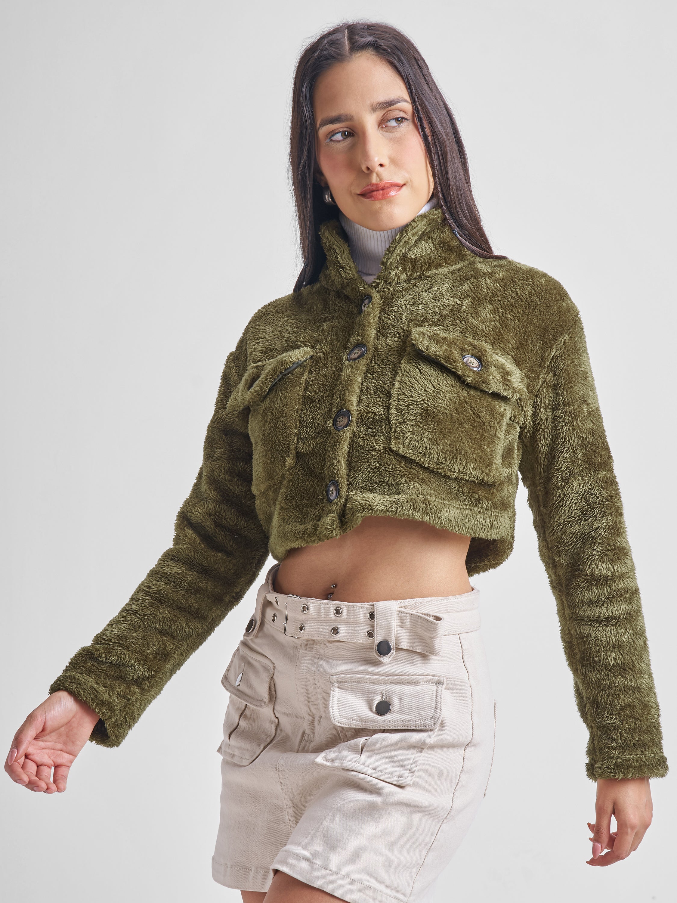 Tokyo Talkies Women Green Open Front Jacket - Green - Image 4