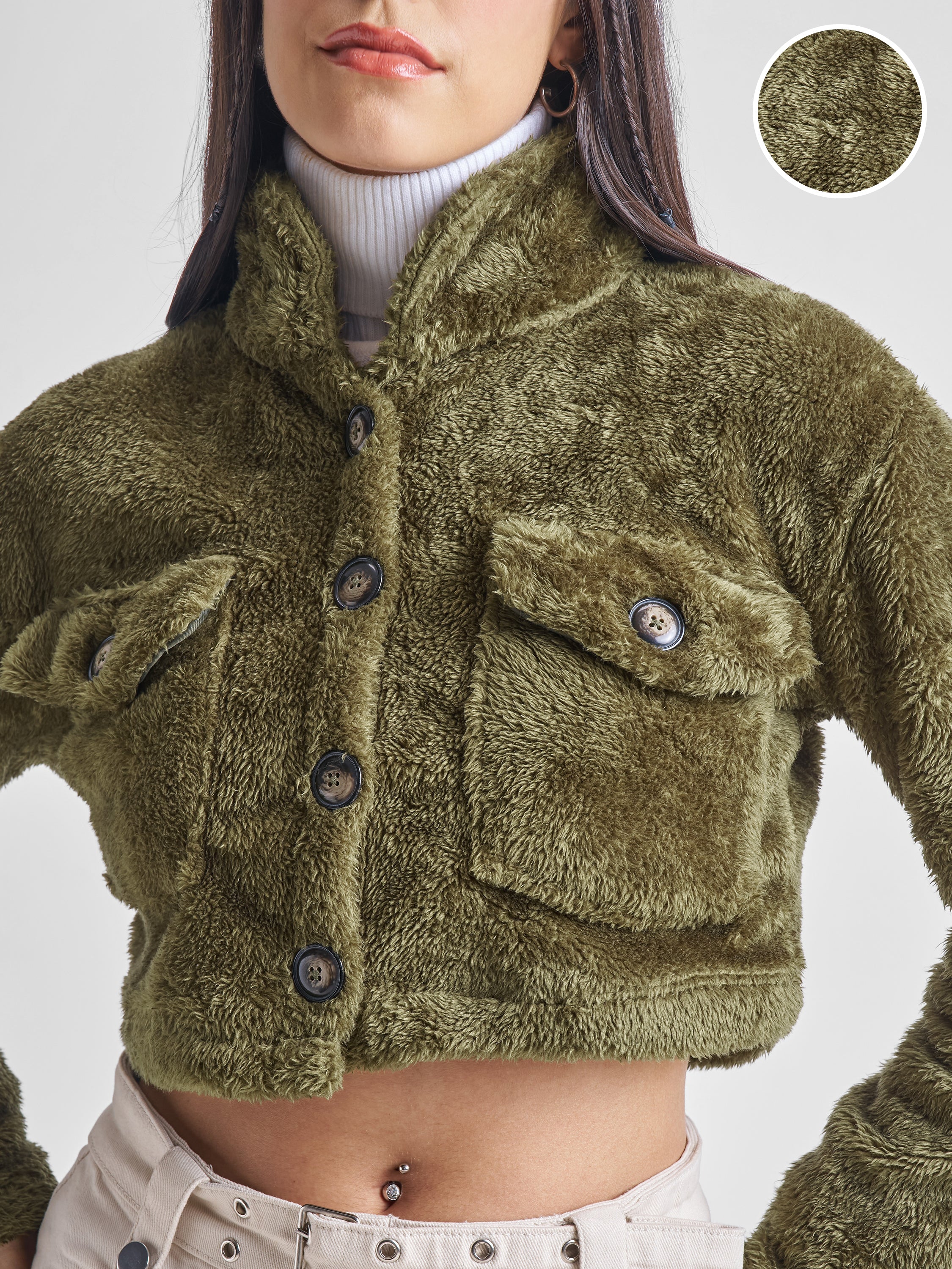 Tokyo Talkies Women Green Open Front Jacket - Green - Image 5