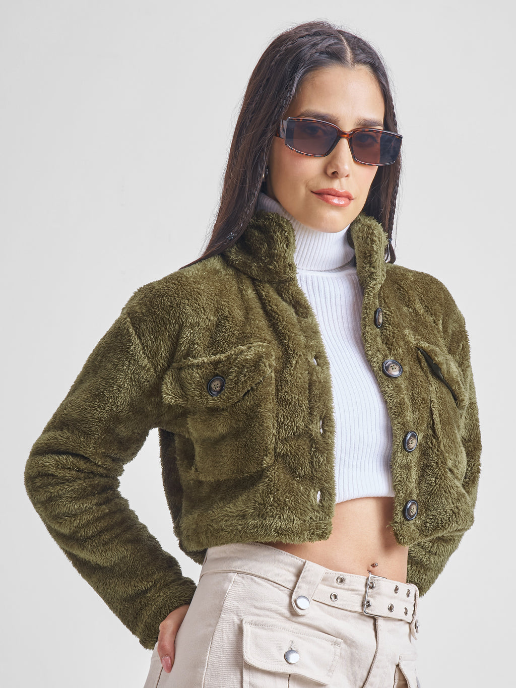 Tokyo Talkies Women Green Open Front Jacket - Green - Image 6