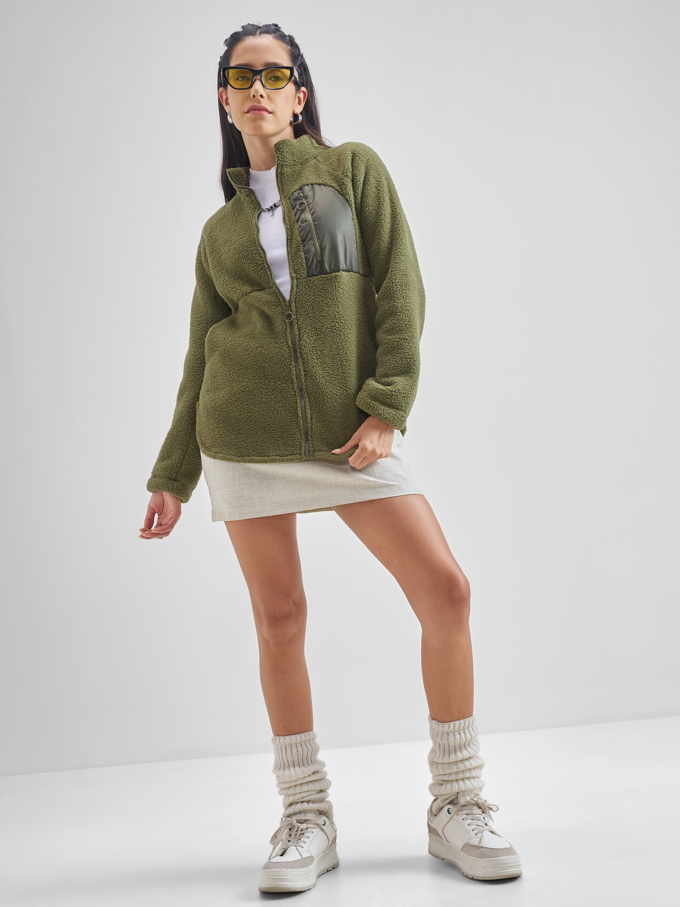 Tokyo Talkies Women Green Open Front Jacket - Green - Image 2