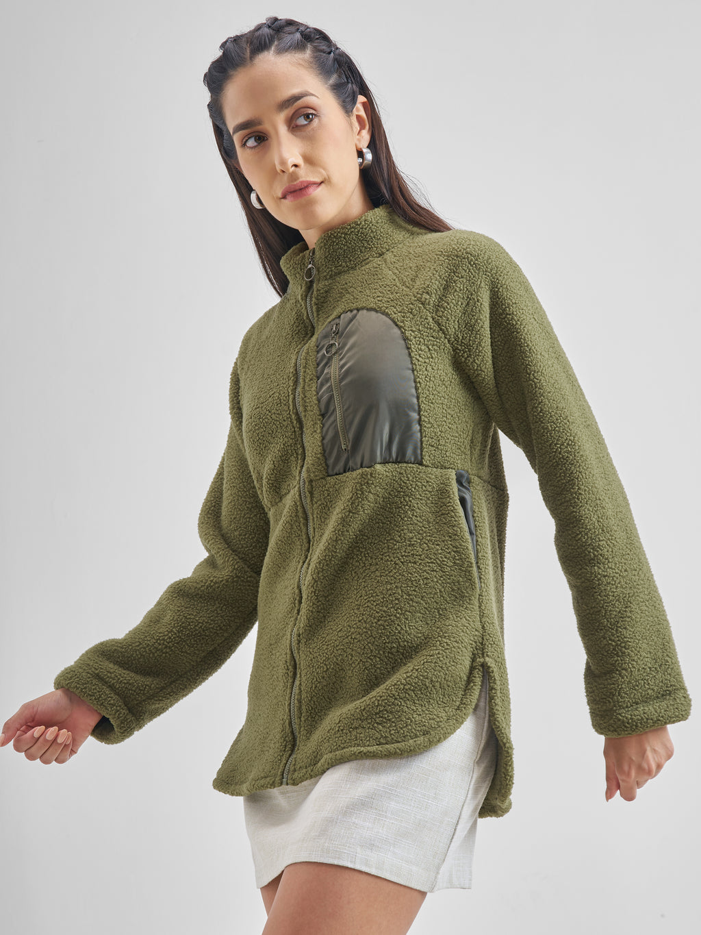 Tokyo Talkies Women Green Open Front Jacket - Green - Image 4