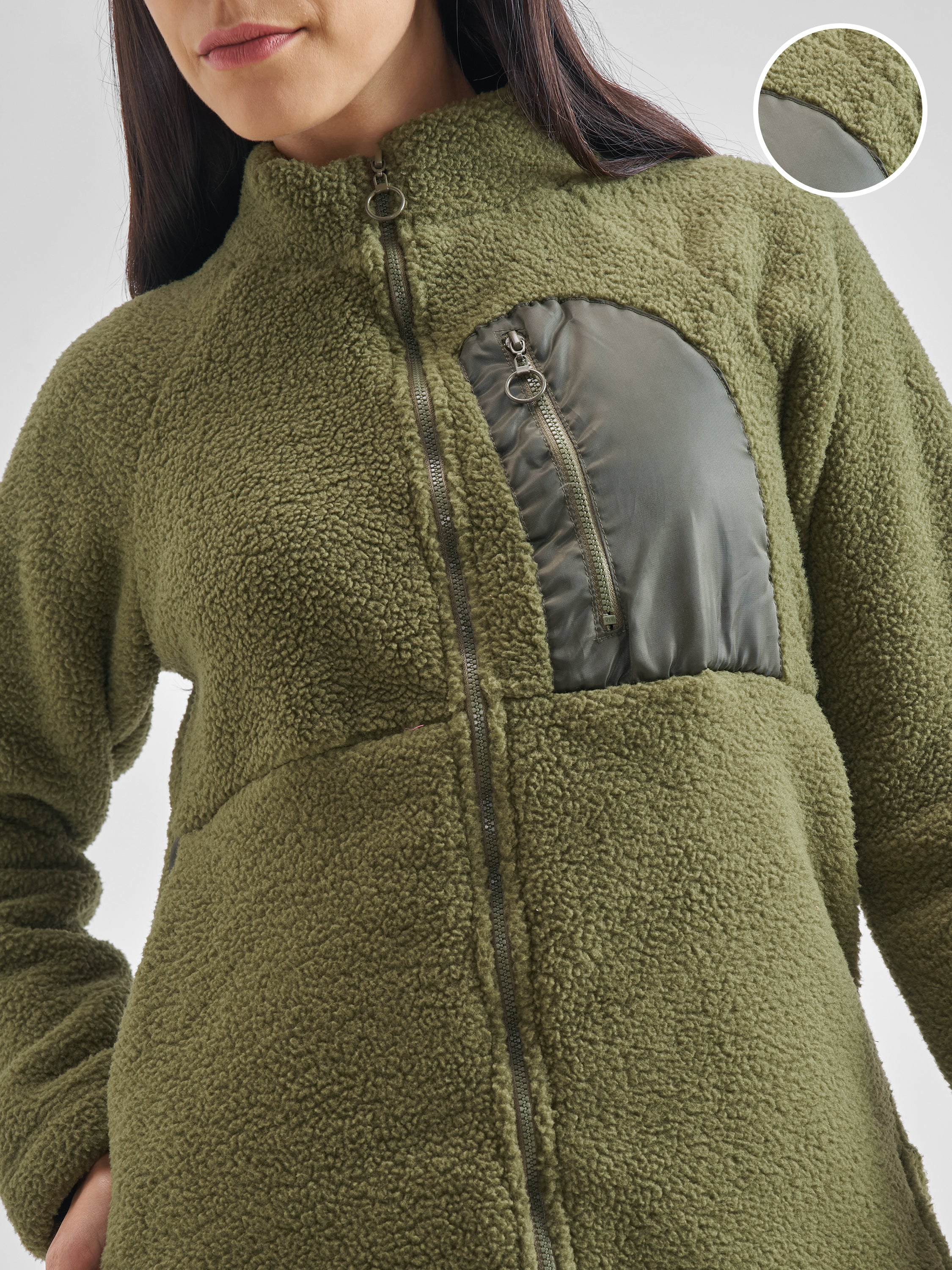 Tokyo Talkies Women Green Open Front Jacket - Green - Image 5