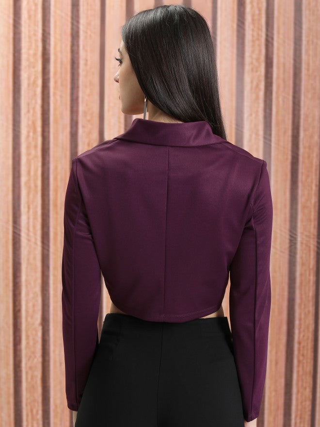 Tokyo Talkies Women Violet Double-Breasted Blazer - Violet - Image 3