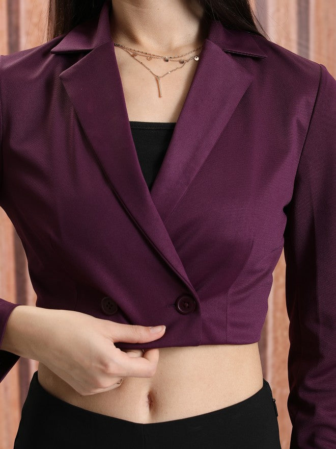 Tokyo Talkies Women Violet Double-Breasted Blazer - Violet - Image 5