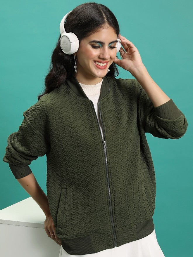 Tokyo Talkies Women Green Open Front Jacket - Green - Image 1