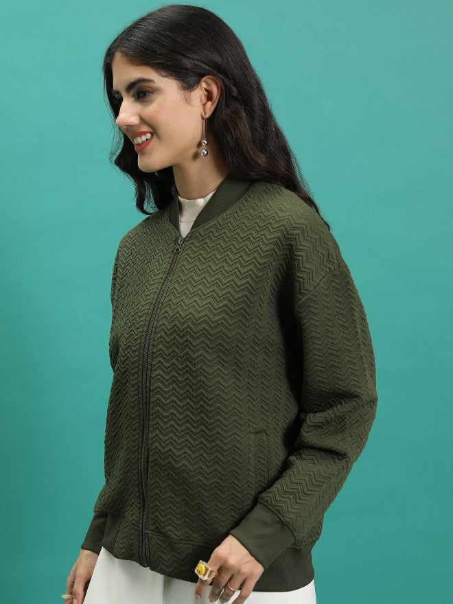 Tokyo Talkies Women Green Open Front Jacket - Green - Image 4