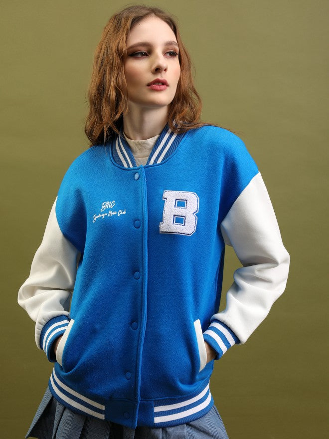 Tokyo Talkies Women Blue Varsity Jacket - Blue - Image 1