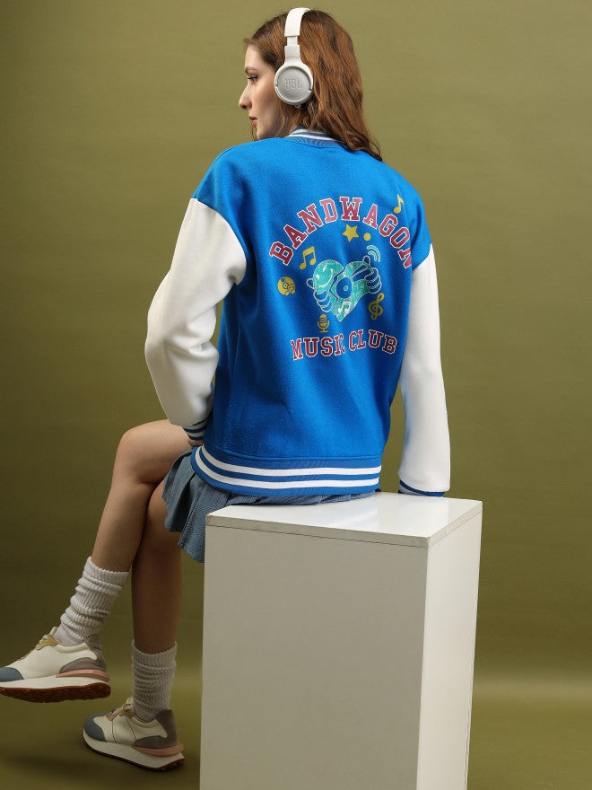 Tokyo Talkies Women Blue Varsity Jacket - Blue - Image 2