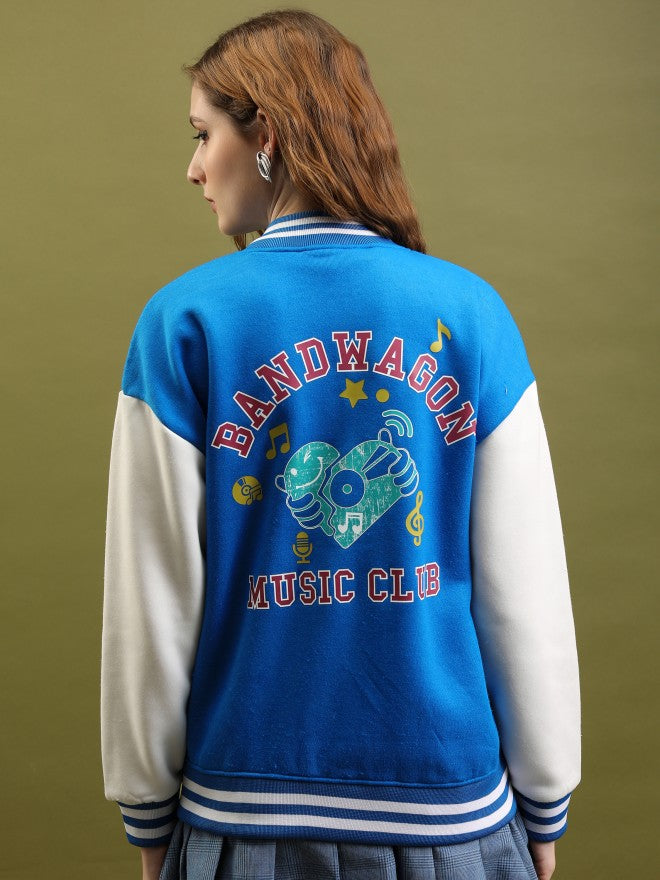 Tokyo Talkies Women Blue Varsity Jacket - Blue - Image 3