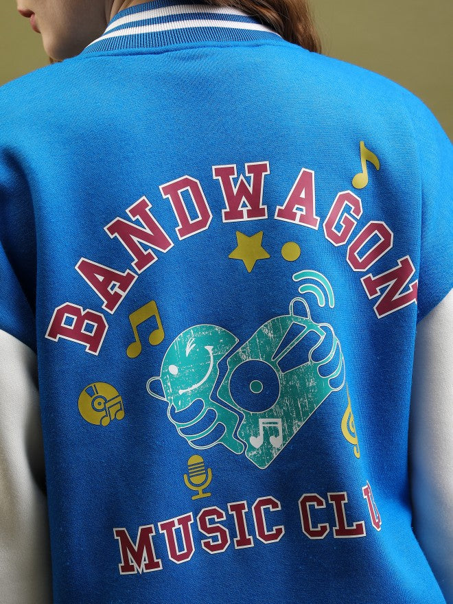 Tokyo Talkies Women Blue Varsity Jacket - Blue - Image 5