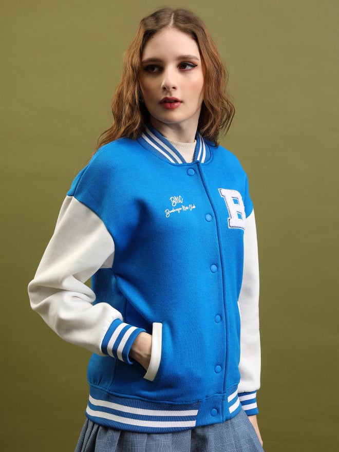 Tokyo Talkies Women Blue Varsity Jacket - Blue - Image 6