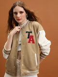 Tokyo Talkies Women Brown Varsity Jacket - Brown - Image 1