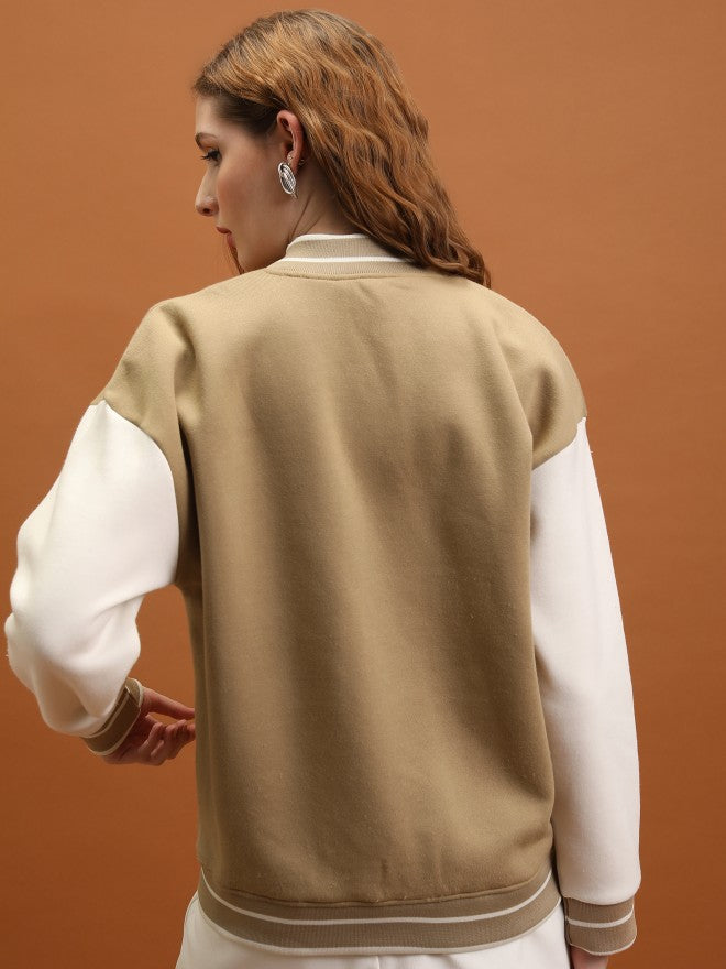 Tokyo Talkies Women Brown Varsity Jacket - Brown - Image 3