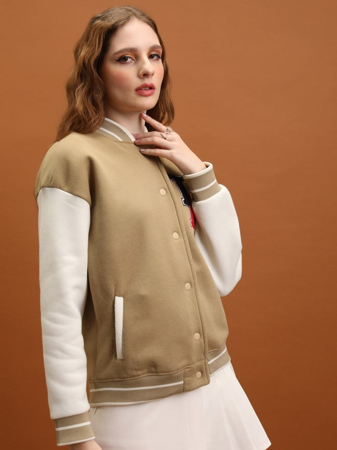 Tokyo Talkies Women Brown Varsity Jacket - Brown - Image 6